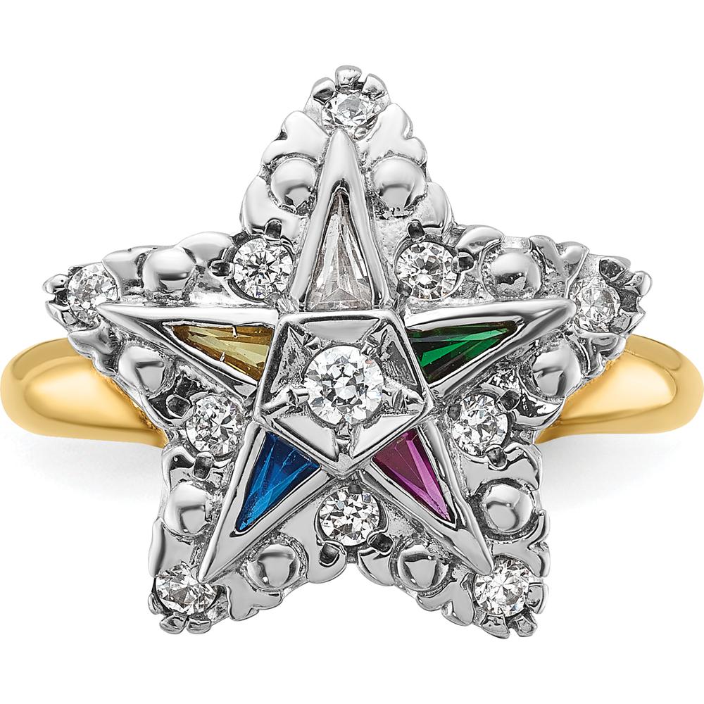 10K Two-Tone Gold Star Masonic Ring with Multi-Color Gemstones and Diamond Accents by IBGoodman