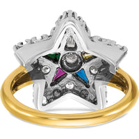 10K Two-Tone Gold Star Masonic Ring with Multi-Color Gemstones and Diamond Accents by IBGoodman