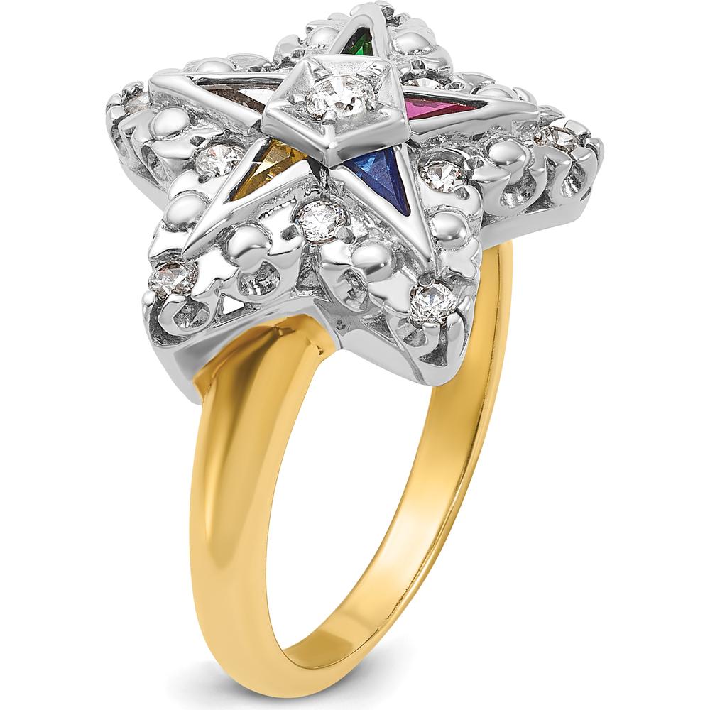 10K Two-Tone Gold Star Masonic Ring with Multi-Color Gemstones and Diamond Accents by IBGoodman