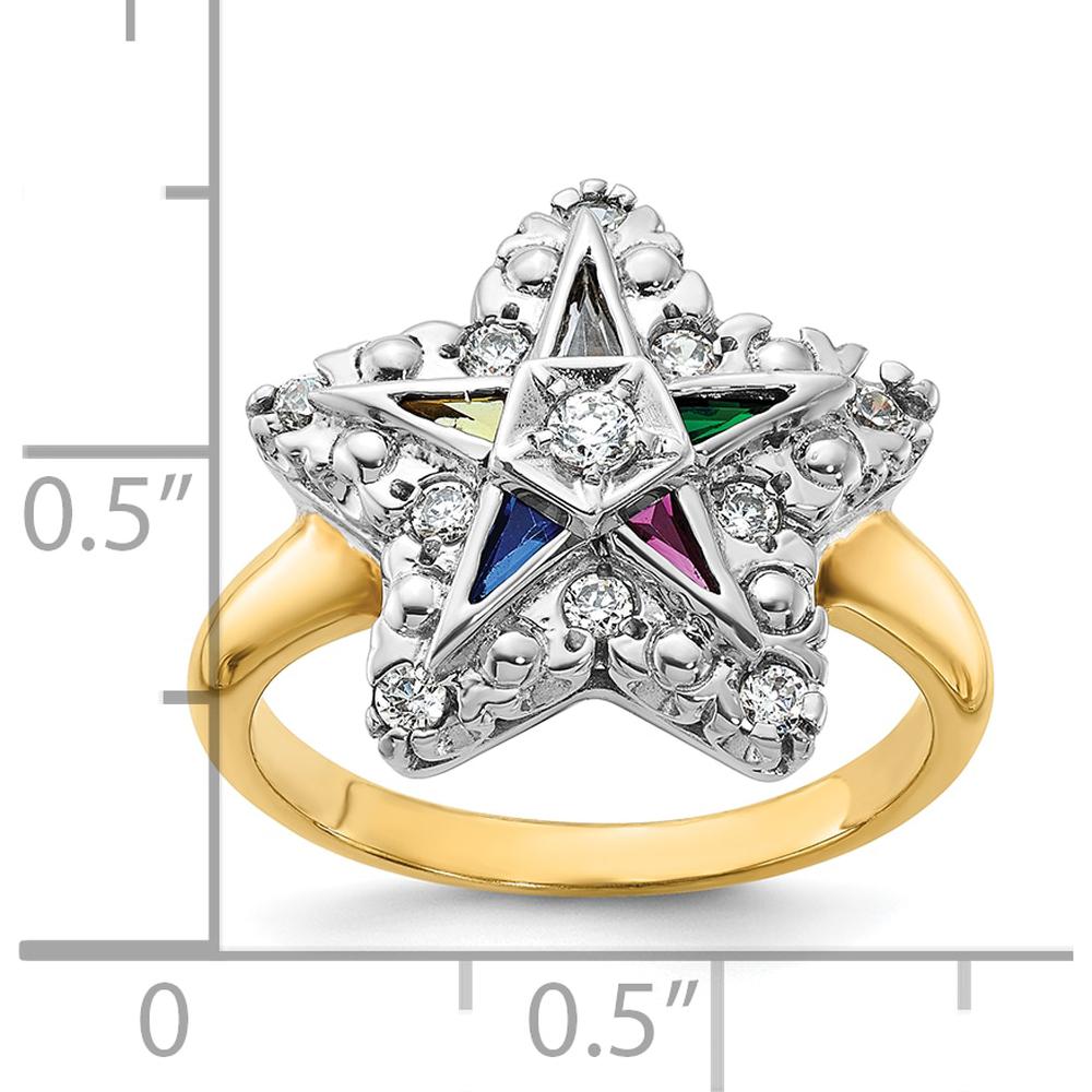 10K Two-Tone Gold Star Masonic Ring with Multi-Color Gemstones and Diamond Accents by IBGoodman