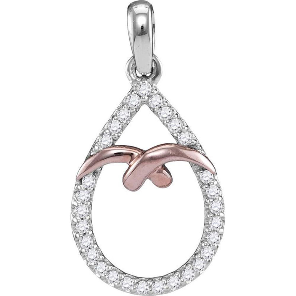 10K Two-Tone Gold Teardrop Pendant with Prong-Set Round Diamonds - 1/6 Carat Total Diamond Weight