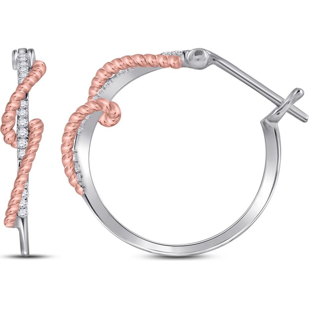 10K Two-Tone Gold Twisted Rope Hoop Earrings with Prong-Set Round Diamonds - 1/10 Carat Total Diamond Weight