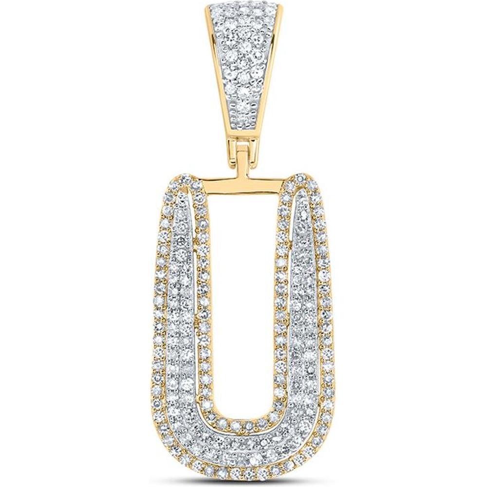 10K Two-Tone Gold "U" Initial Pendant with Prong-Set Round Diamonds and Pavé Bail - 0.68 Carat Total Diamond Weight