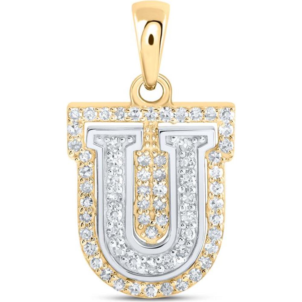 10K Two-Tone Gold "U" Initial Pendant with Round Diamonds - 1/5 Carat Total Diamond Weight