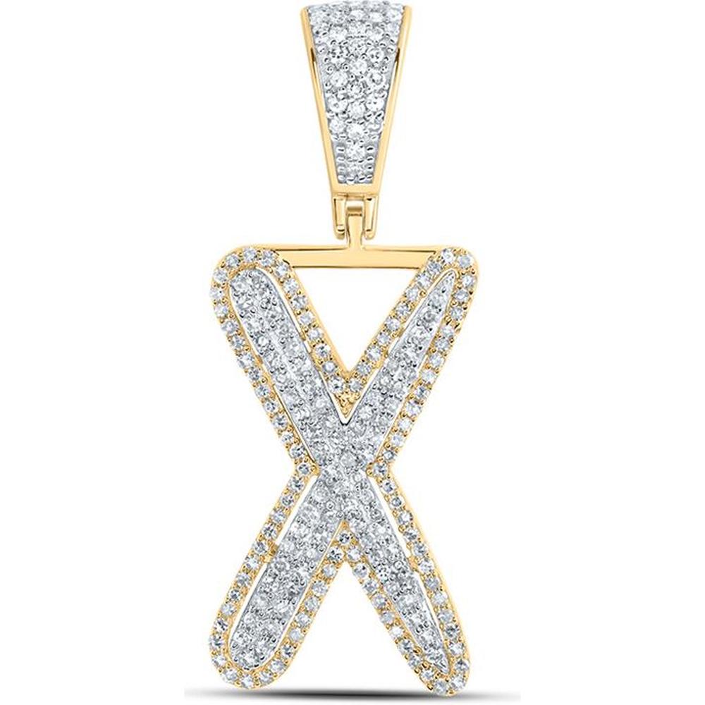 10K Two-Tone Gold X Initial Pendant with Prong-Set Round Diamonds - 0.66 Carat Total Diamond Weight