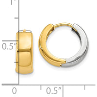 10K Two-Tone Hinged Hoop Earrings with Polished Finish - 10mm Length, 5mm Width