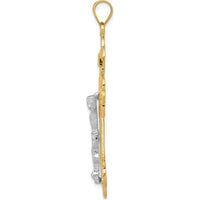 10K Two-Tone INRI Crucifix Pendant in Yellow and White Gold - 48mm Length