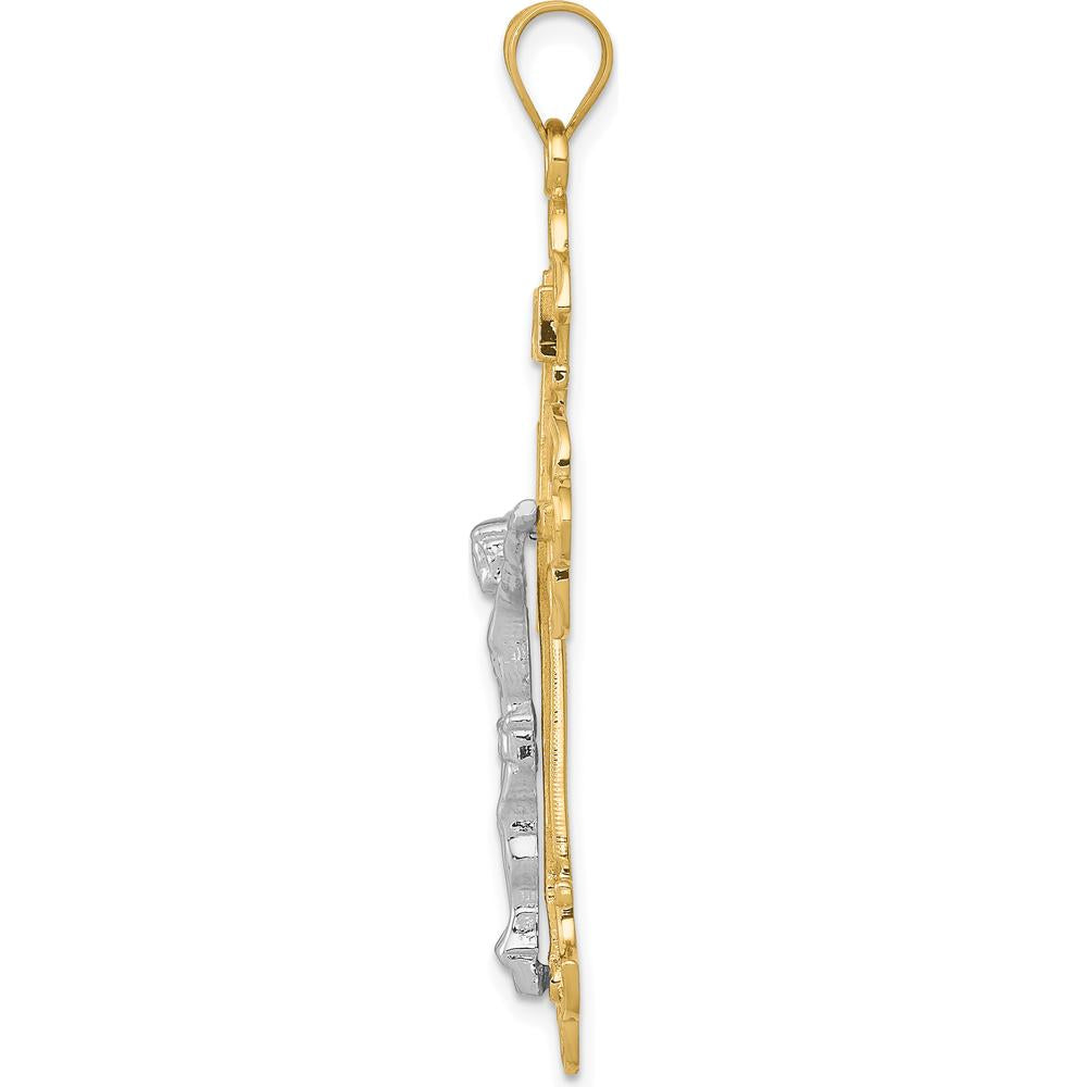 10K Two-Tone INRI Crucifix Pendant in Yellow and White Gold - 48mm Length