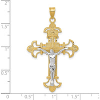 10K Two-Tone INRI Crucifix Pendant in Yellow and White Gold - 48mm Length