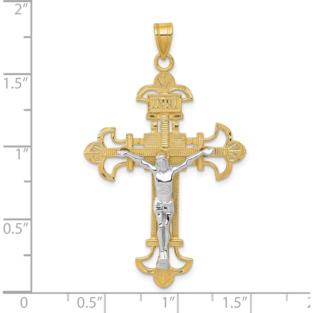 10K Two-Tone INRI Crucifix Pendant in Yellow and White Gold - 48mm Length