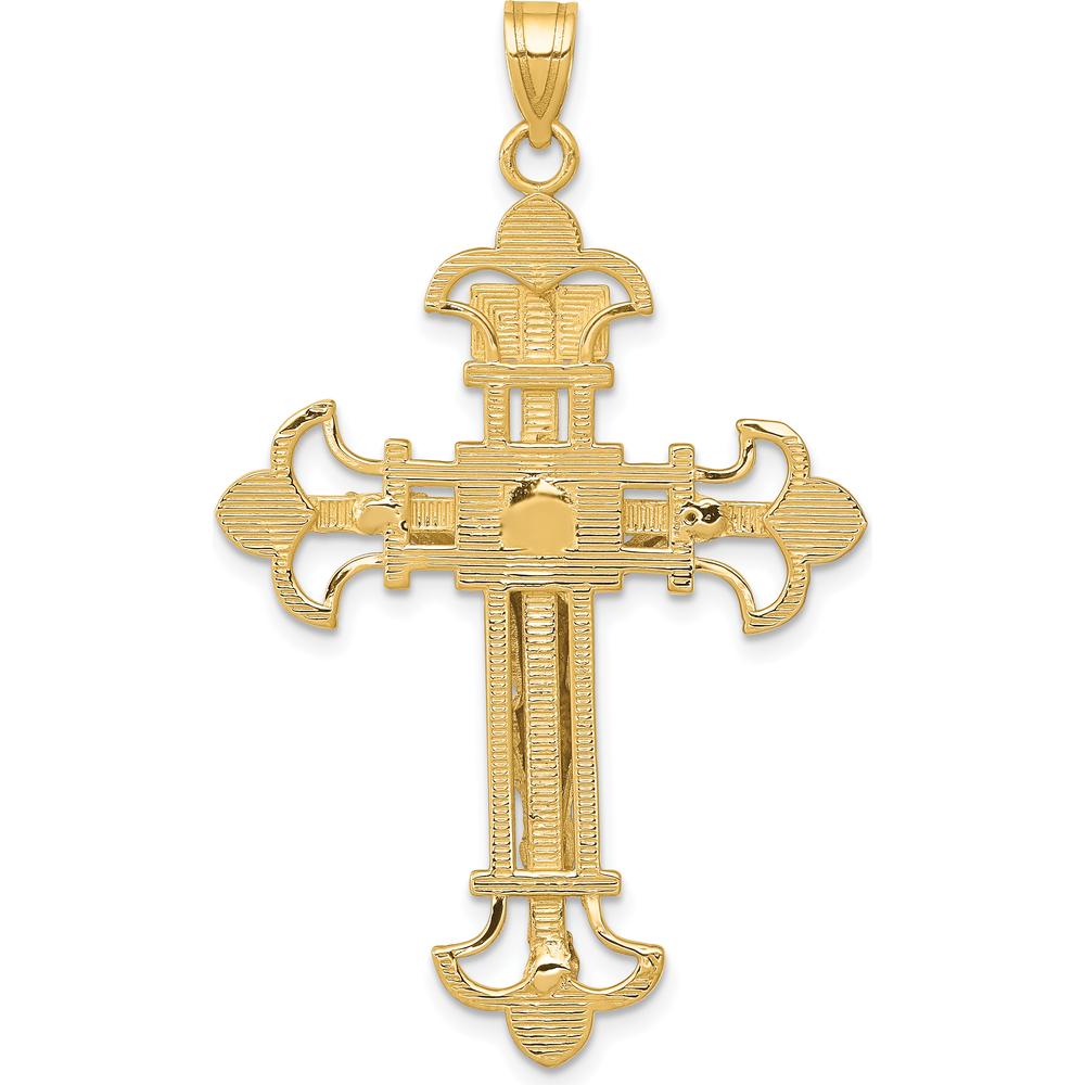 10K Two-Tone INRI Crucifix Pendant in Yellow and White Gold - 48mm Length