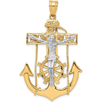10K Two-Tone Mariner's Crucifix Pendant - Polished Gold Design with Symbolic Religious Charm