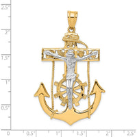 10K Two-Tone Mariner's Crucifix Pendant - Polished Gold Design with Symbolic Religious Charm
