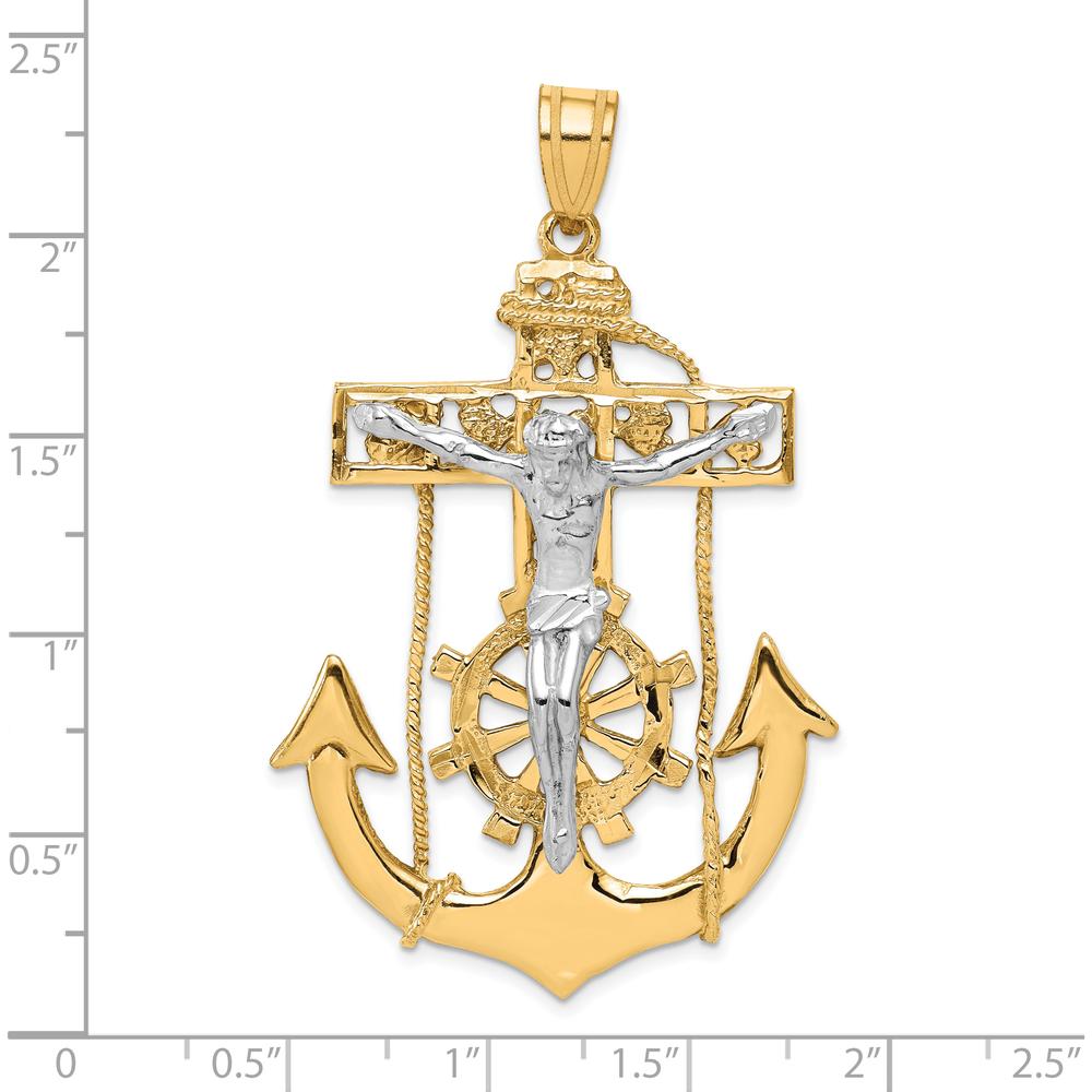 10K Two-Tone Mariner's Crucifix Pendant - Polished Gold Design with Symbolic Religious Charm