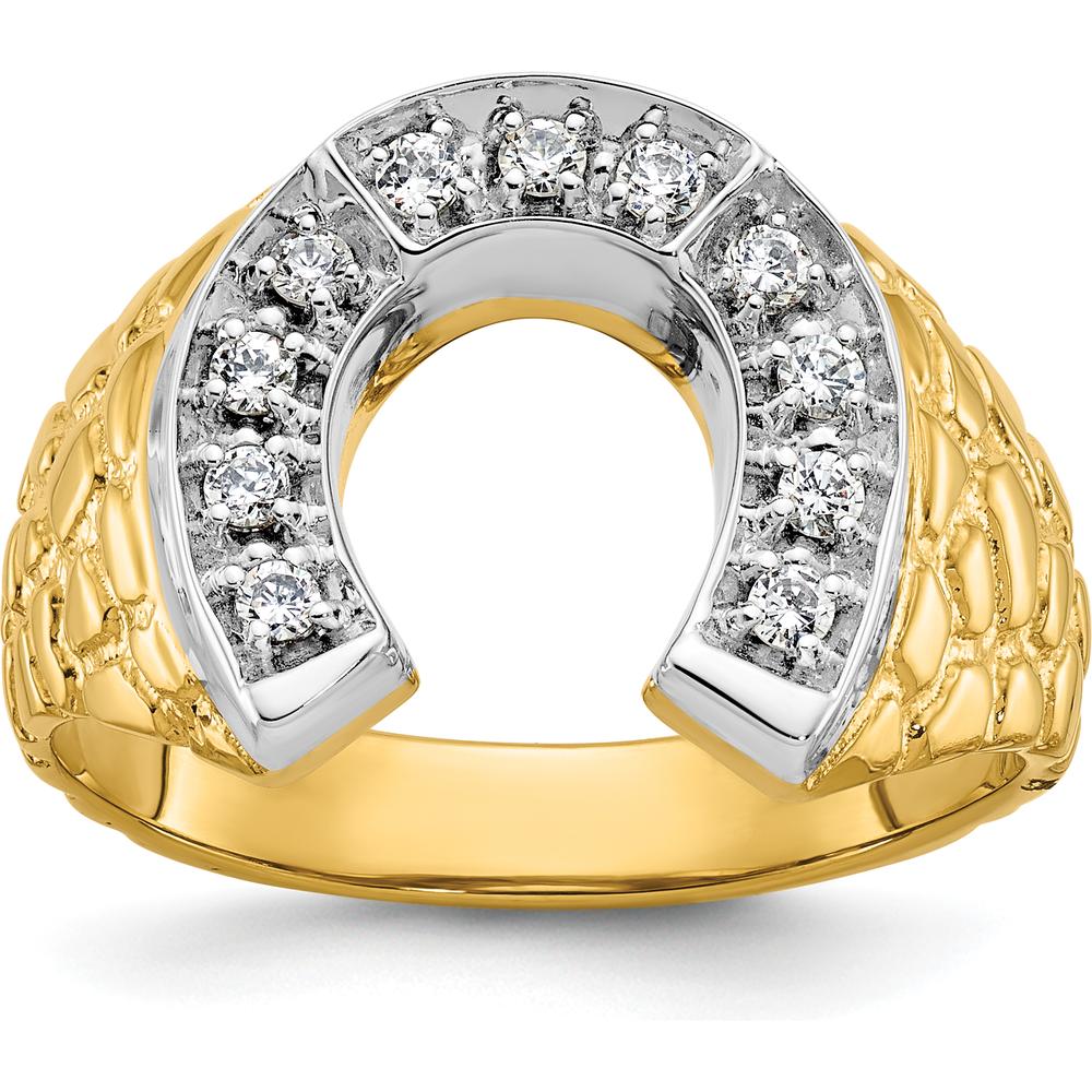 10K Two-Tone Men's Band Ring with Prong Set Round Diamonds - 0.50 Carats Total Diamond Weight by IBGoodman