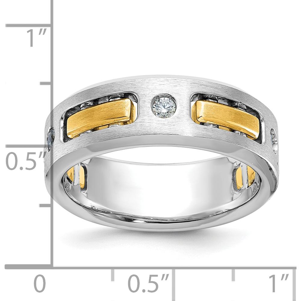 10K Two-Tone Men's Diamond 3-Stone Ring with Polished Satin and Cut-Out Design - 1/6 Carat Total Diamond Weight by IBGoodman