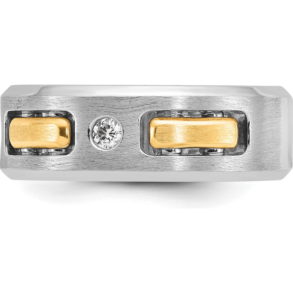 10K Two-Tone Men's Diamond 3-Stone Ring with Polished Satin and Cut-Out Design - 1/6 Carat Total Diamond Weight by IBGoodman