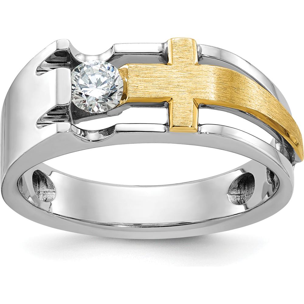 10K Two-Tone Men's Diamond Cross Ring with 1/3 Carat Round A Quality Diamond by IBGoodman