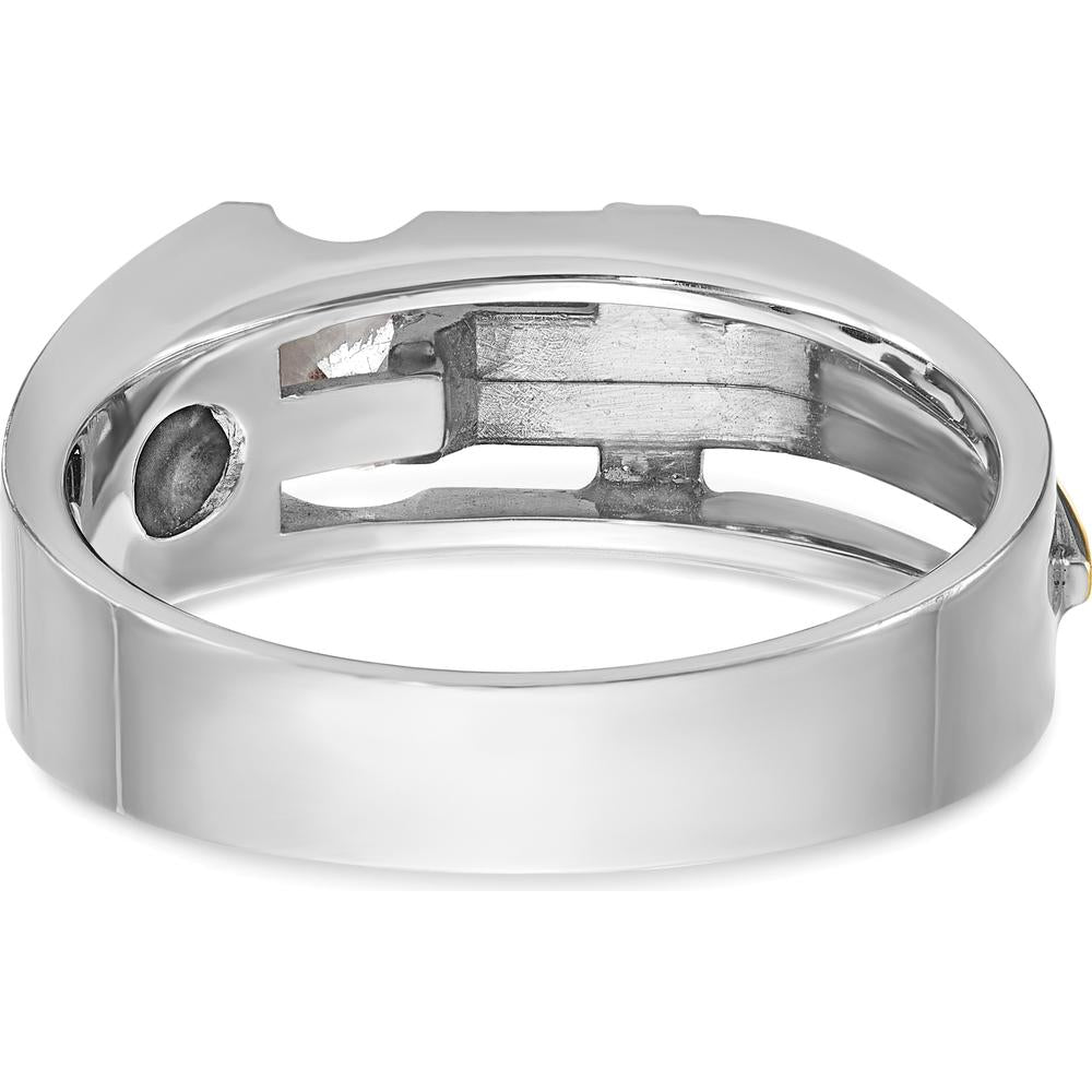 10K Two-Tone Men's Diamond Cross Ring with 1/3 Carat Round A Quality Diamond by IBGoodman