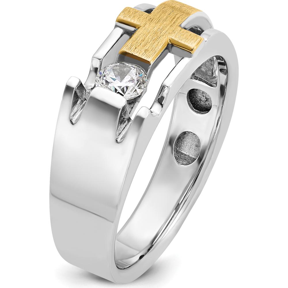 10K Two-Tone Men's Diamond Cross Ring with 1/3 Carat Round A Quality Diamond by IBGoodman