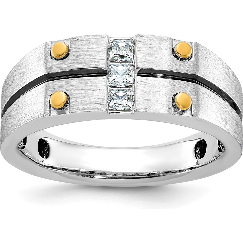 10K Two-Tone Men's Fancy Ring with Princess Cut Diamonds - 0.15 Carats Total Diamond Weight by IBGoodman