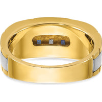 10K Two-Tone Men's Grooved Sapphire and Diamond Ring with 1/10 Carat A Quality Diamond by IBGoodman