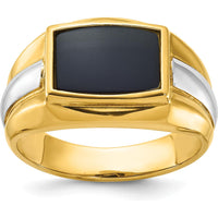 10K Two-Tone Men's Onyx Square Ring with Polished Finish by IBGoodman