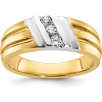 10K Two-Tone Men's Polished and Grooved 3-Stone Diamond Ring - 1/5 Carat Total Diamond Weight by IBGoodman