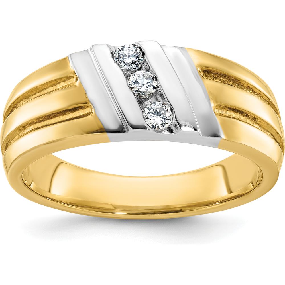 10K Two-Tone Men's Polished and Grooved 3-Stone Diamond Ring - 1/5 Carat Total Diamond Weight by IBGoodman