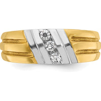 10K Two-Tone Men's Polished and Grooved 3-Stone Diamond Ring - 1/5 Carat Total Diamond Weight by IBGoodman