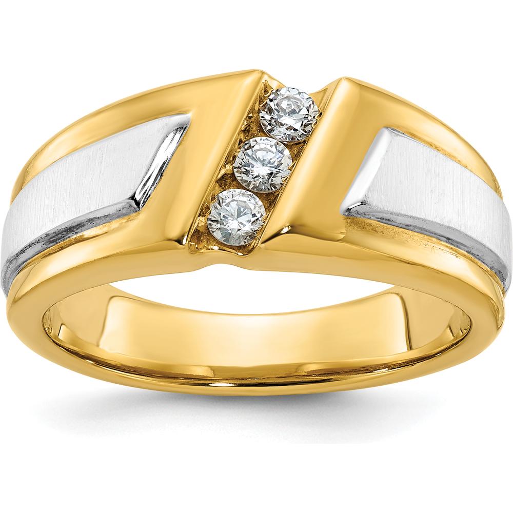 10K Two-Tone Men's Polished and Satin 3-Stone Diamond Ring - 0.09 Carats Total Diamond Weight by IBGoodman