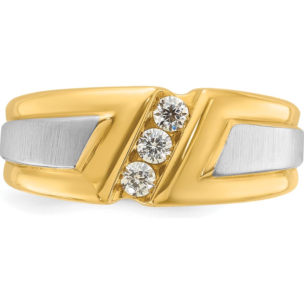 10K Two-Tone Men's Polished and Satin 3-Stone Diamond Ring - 0.09 Carats Total Diamond Weight by IBGoodman