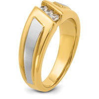 10K Two-Tone Men's Polished and Satin 3-Stone Diamond Ring - 0.09 Carats Total Diamond Weight by IBGoodman