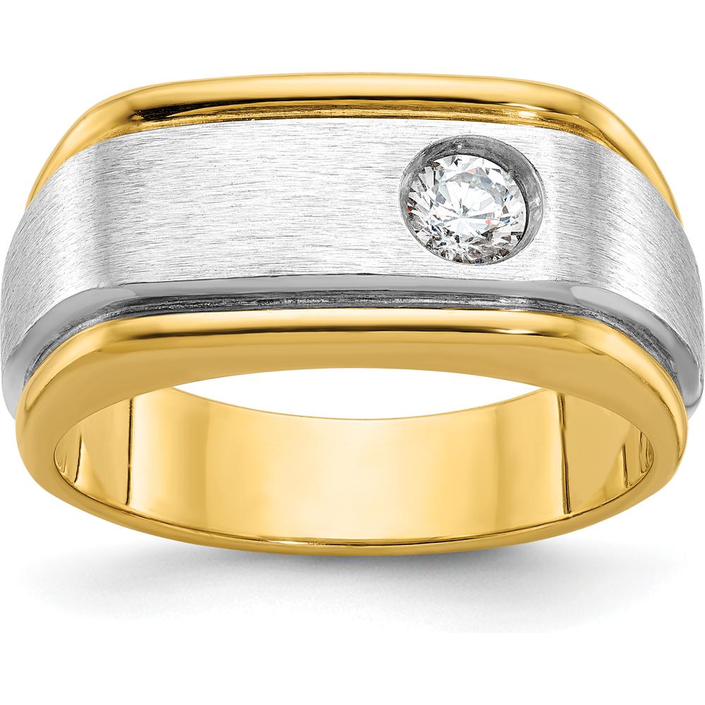 10K Two-Tone Men's Polished and Satin Diamond Ring with 0.25 Carats Round Diamond by IBGoodman