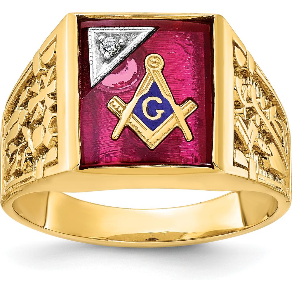 10K Two-Tone Men's Polished and Textured Blue Lodge Master Masonic Ring by IBGoodman