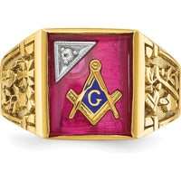 10K Two-Tone Men's Polished and Textured Blue Lodge Master Masonic Ring by IBGoodman
