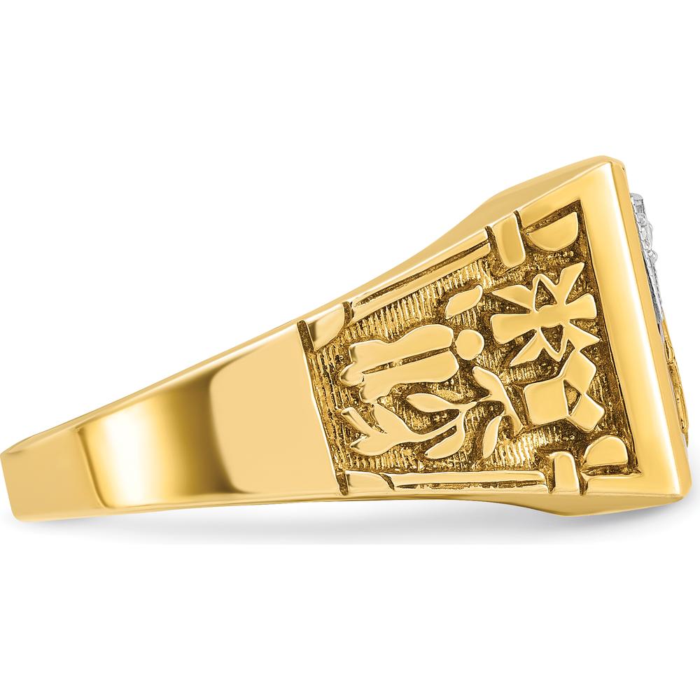 10K Two-Tone Men's Polished and Textured Blue Lodge Master Masonic Ring by IBGoodman