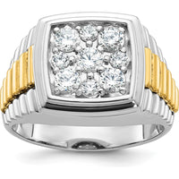 10K Two-Tone Men's Polished and Textured Diamond Cluster Ring with 1 Carat of Round Brilliant Diamonds by IBGoodman