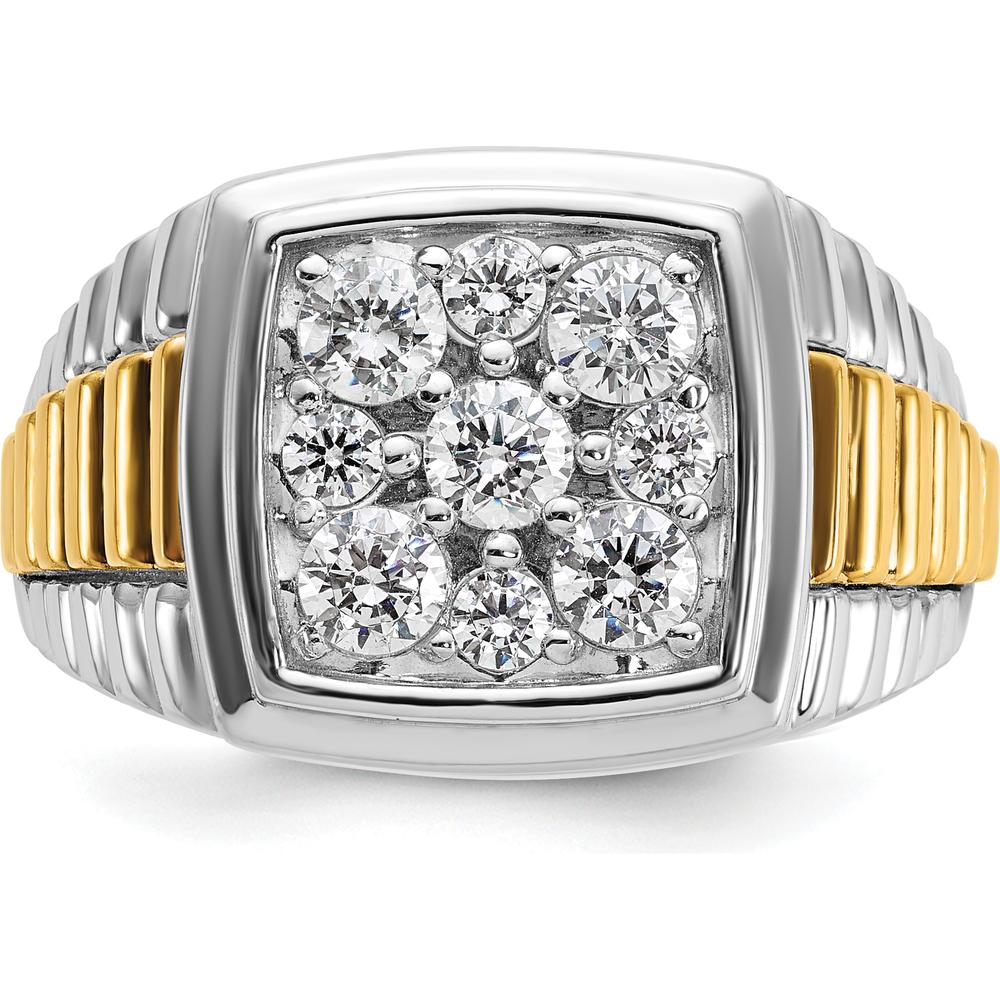 10K Two-Tone Men's Polished and Textured Diamond Cluster Ring with 1 Carat of Round Brilliant Diamonds by IBGoodman