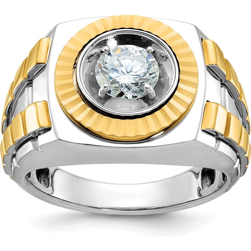 10K Two-Tone Men's Polished and Textured Gold Ring - Luxury Modern Design by IBGoodman