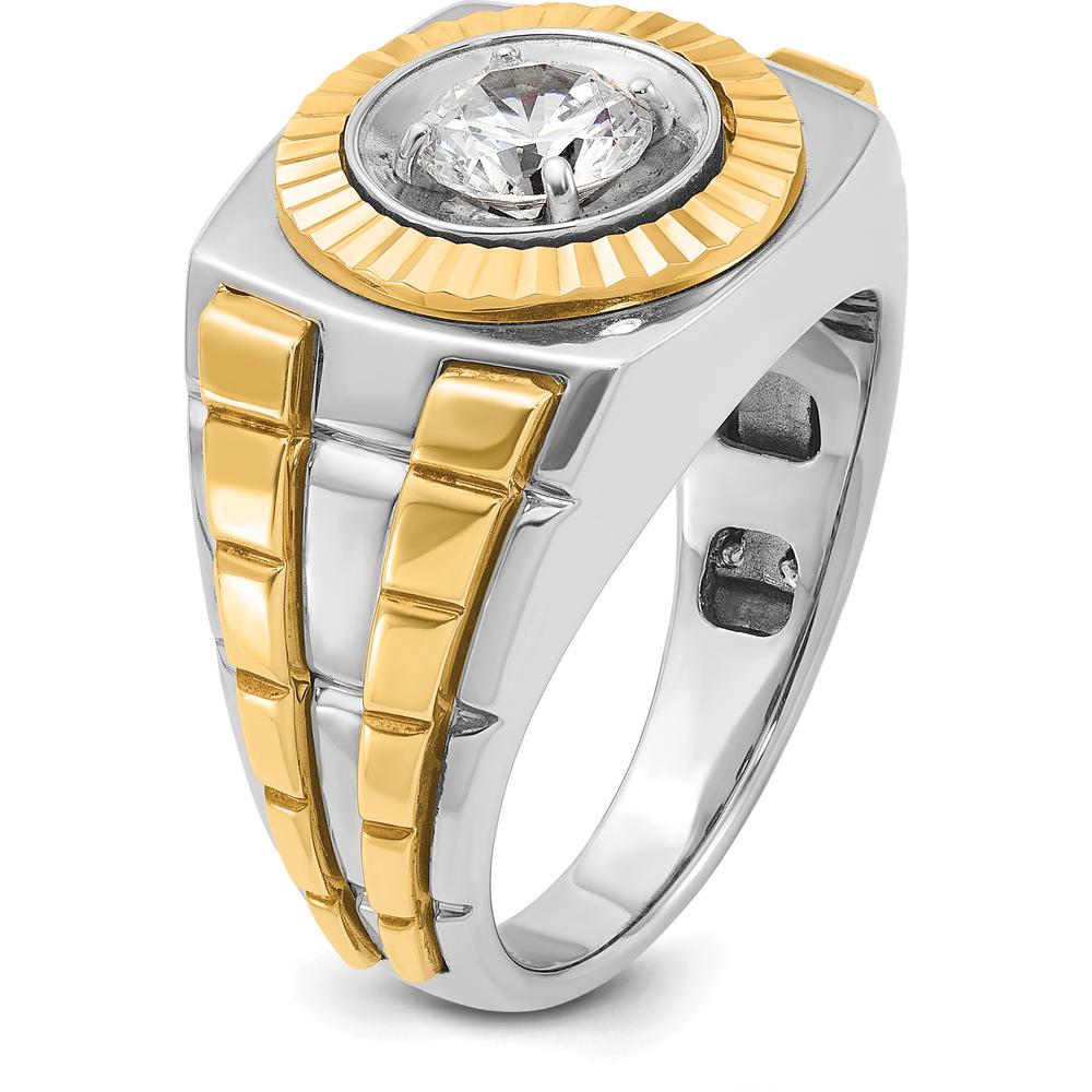 10K Two-Tone Men's Polished and Textured Gold Ring - Luxury Modern Design by IBGoodman