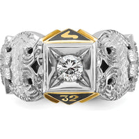 10K Two-Tone Men's Polished and Textured Masonic Ring with 0.5 Carats Round Diamond - Scottish Rite Emblem by IBGoodman