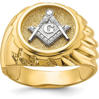 10K Two-Tone Men's Polished and Textured Masonic Ring with Masonic Symbol
