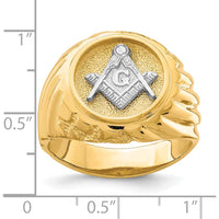 10K Two-Tone Men's Polished and Textured Masonic Ring with Masonic Symbol