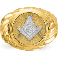10K Two-Tone Men's Polished and Textured Masonic Ring with Masonic Symbol