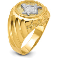 10K Two-Tone Men's Polished and Textured Masonic Ring with Masonic Symbol