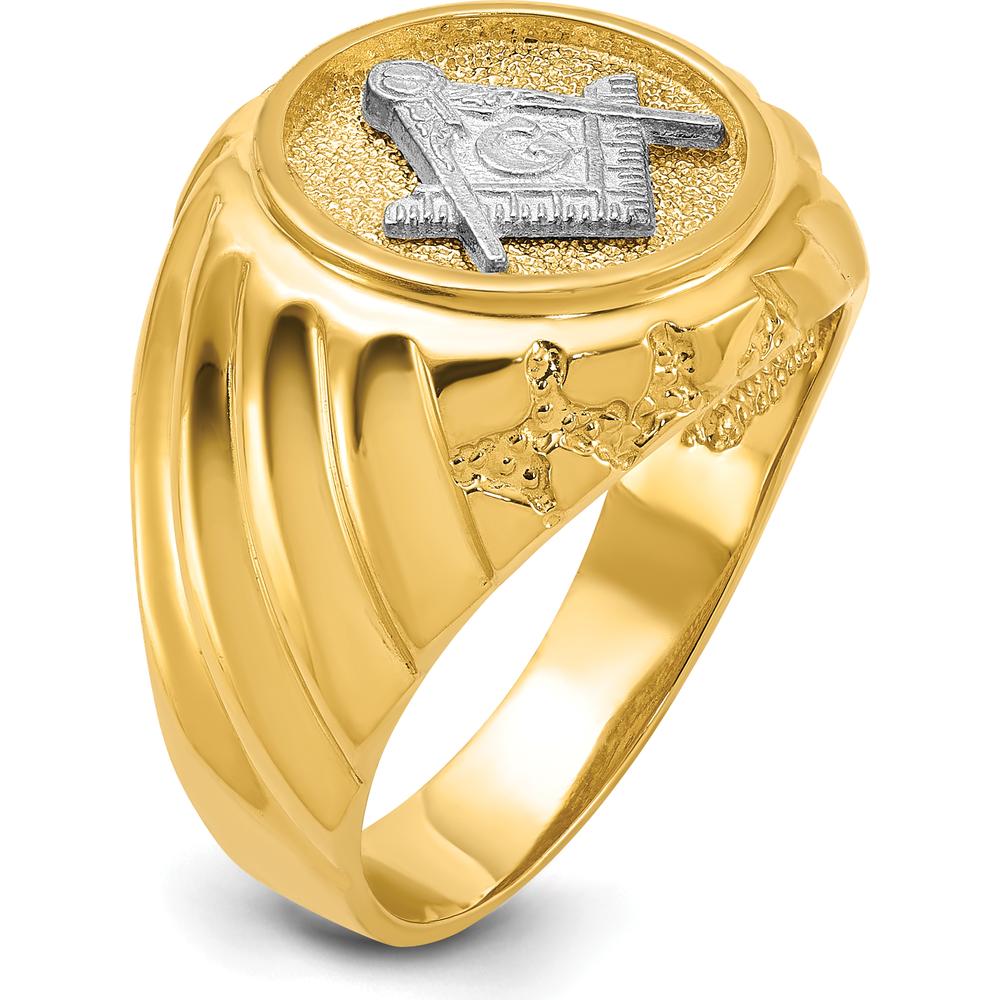 10K Two-Tone Men's Polished and Textured Masonic Ring with Masonic Symbol