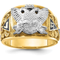 10K Two-Tone Men's Polished and Textured Masonic Ring with Multi-Color Enamel Design by IBGoodman