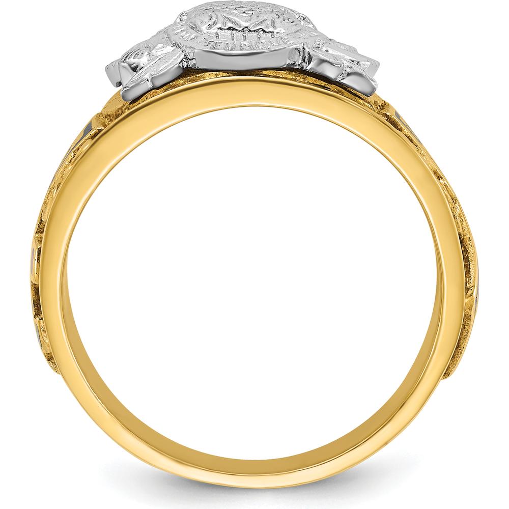 10K Two-Tone Men's Polished and Textured Masonic Ring with Multi-Color Enamel Design by IBGoodman