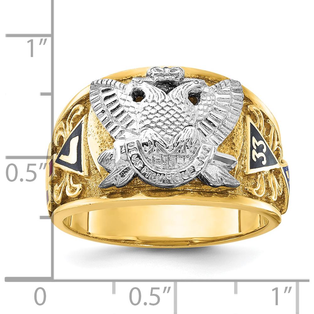 10K Two-Tone Men's Polished and Textured Masonic Ring with Multi-Color Enamel Design by IBGoodman